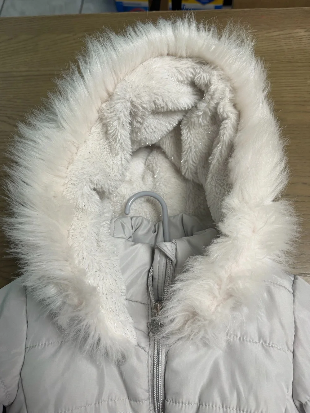 BCBGirls Light Blush Hooded Puffer Coat with Faux Fur Trim